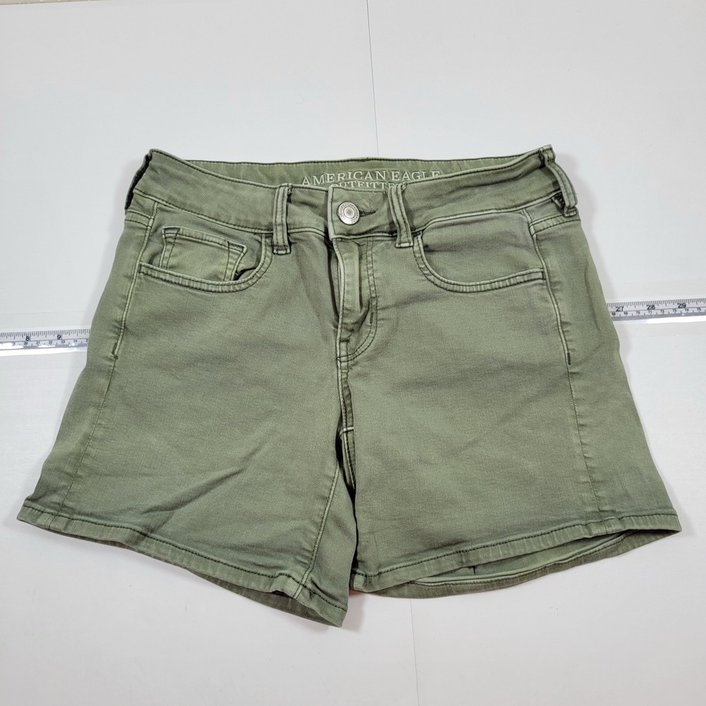 American Eagle Midi Shorts Womens 4 Green Excellent Super Stretch Denim Utility
